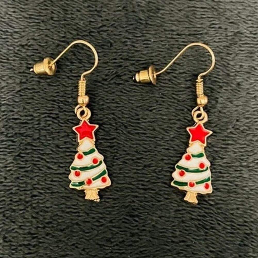 Vintage Earrings Christmas Tree Cute Dangly Holiday Fashion Jewelry